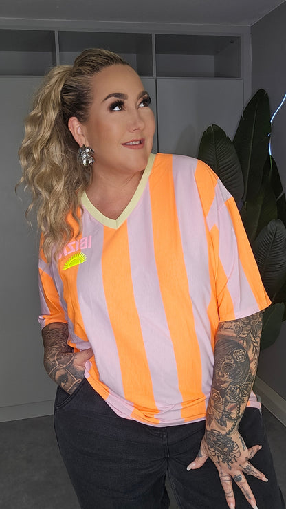 IBIZA Oversized Streifen-Shirt Orange-Rosa