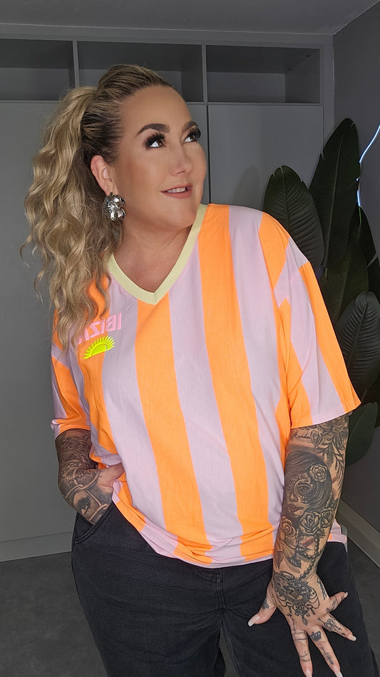 IBIZA Oversized Streifen-Shirt Orange-Rosa