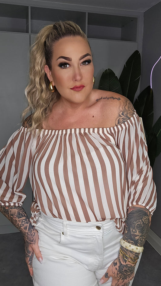 Carmen Bluse Beige-Creme Streifen