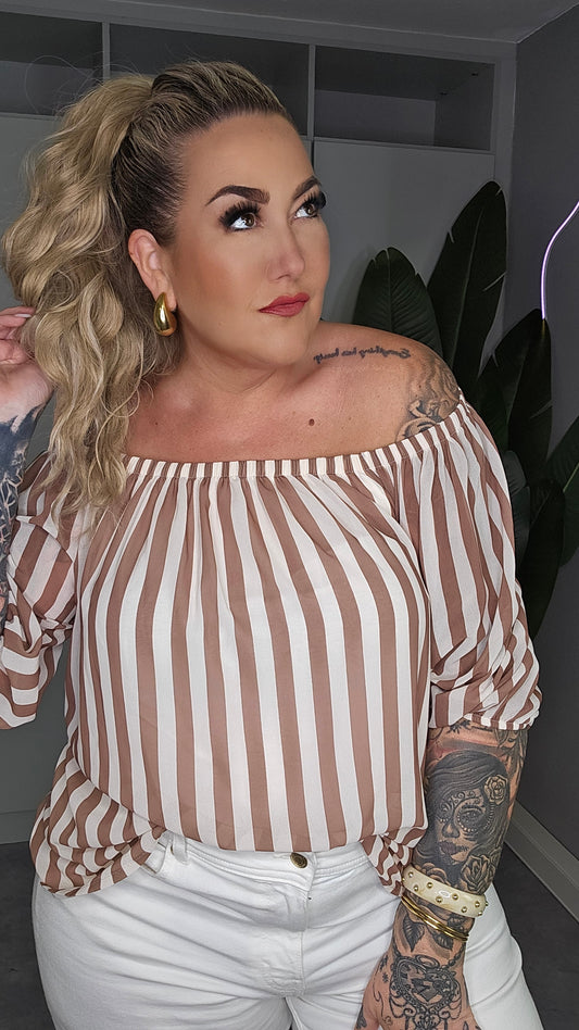 Carmen Bluse Beige-Creme Streifen