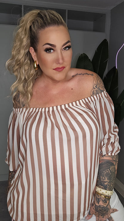 Carmen Bluse Beige-Creme Streifen