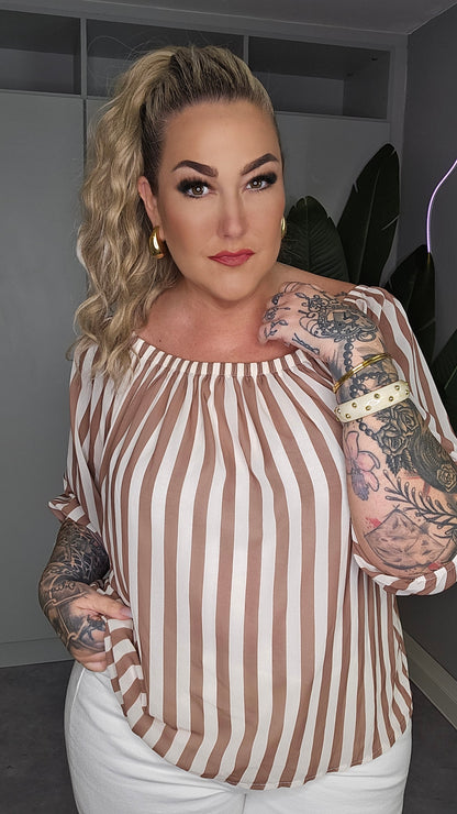 Carmen Bluse Beige-Creme Streifen