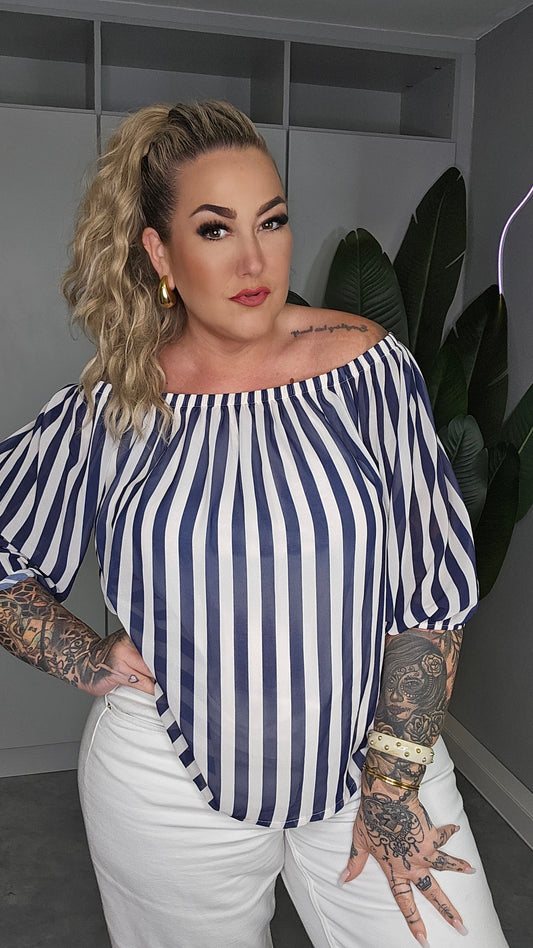 Carmen Bluse Navy-Weiß Streifen