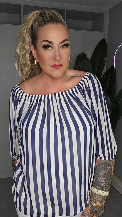 Carmen Bluse Navy-Weiß Streifen