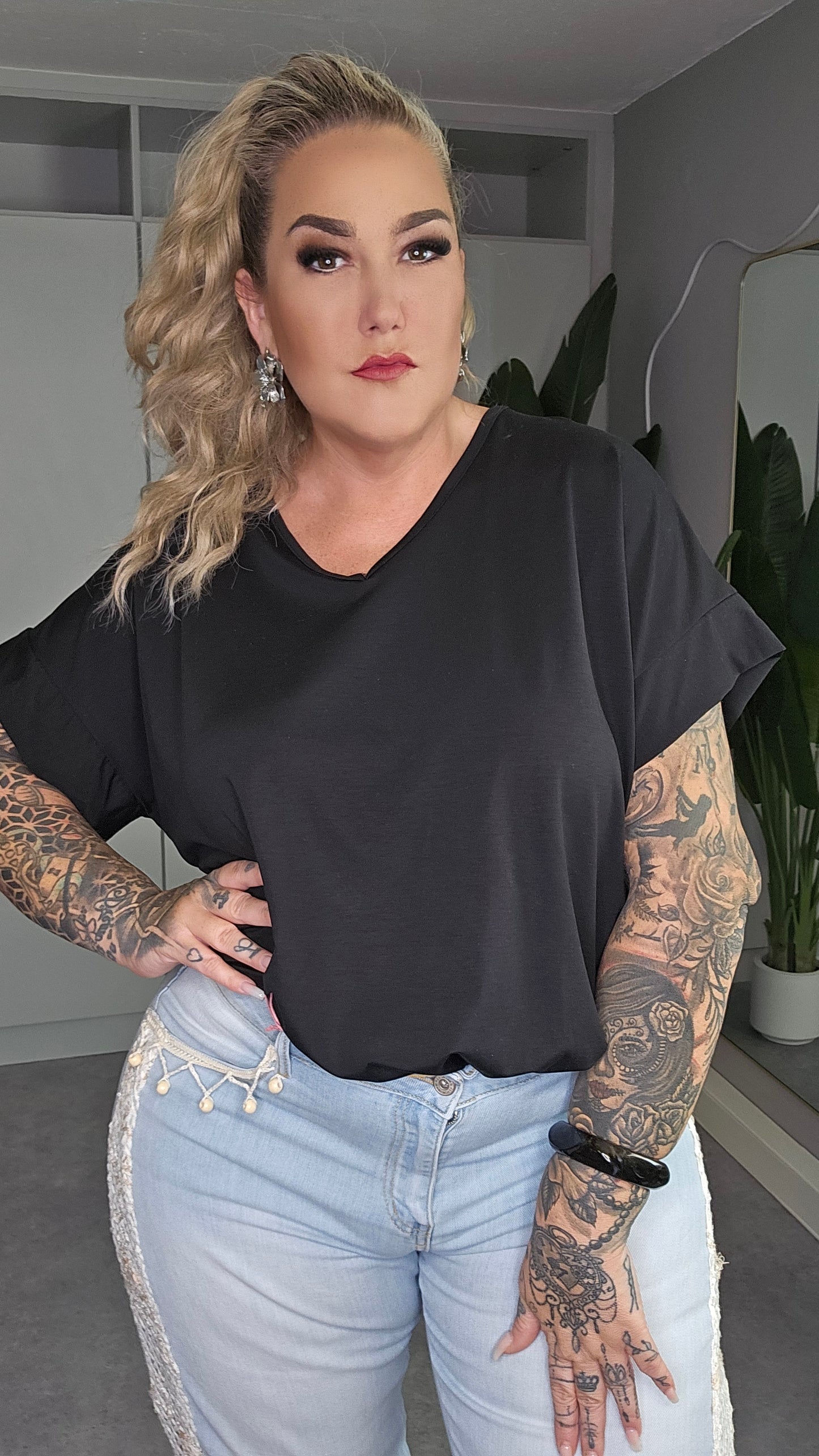Jeans Wide Leg Häkel-Detail