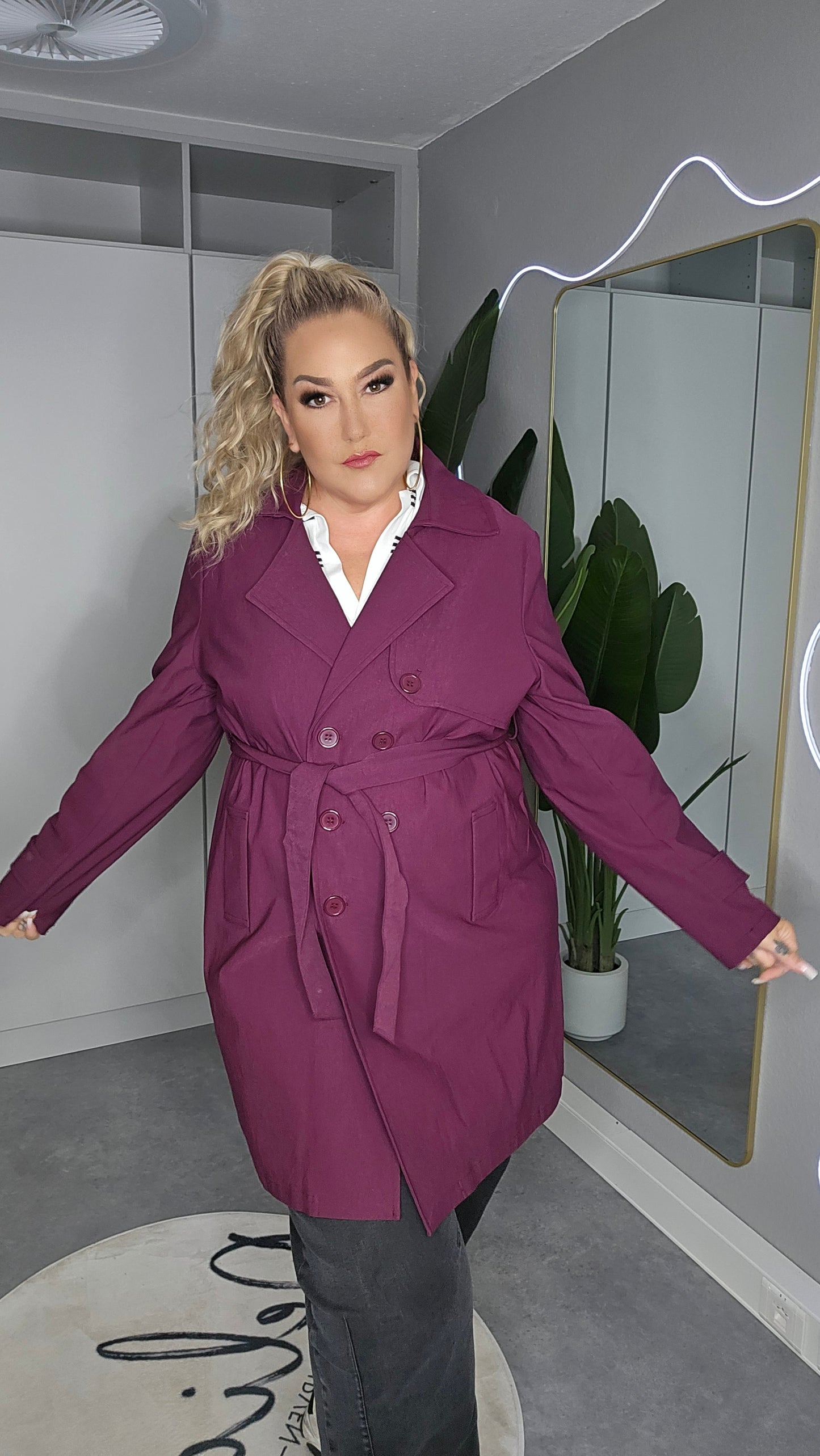 Bordeaux Langer Mantel Plus Size