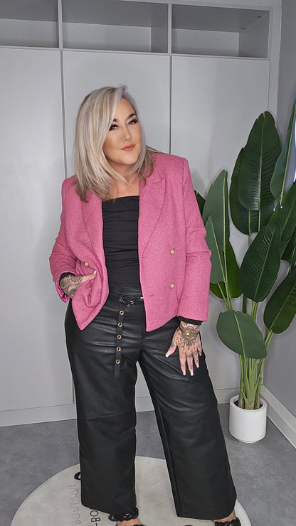 Blazer Plus Size Rosa mit goldenen Knöpfen