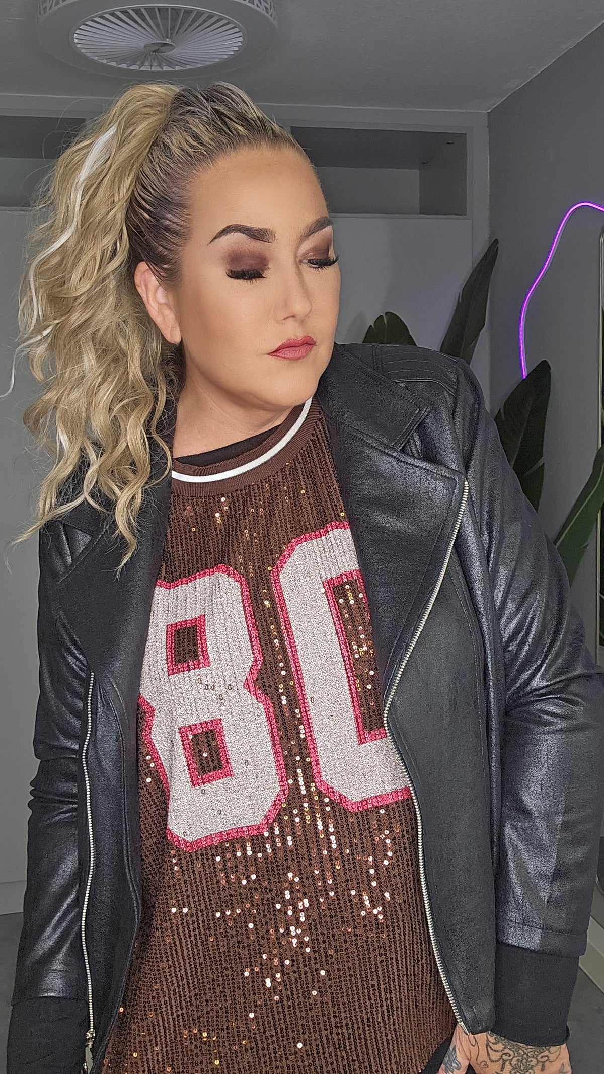 Bikerjacke schwarz Melange