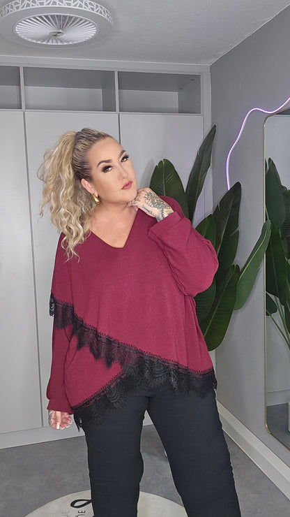 Oversized Longshirt mit Spitzenbesatz
