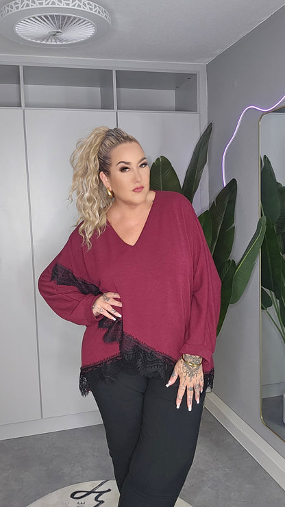 Oversized Longshirt mit Spitzenbesatz