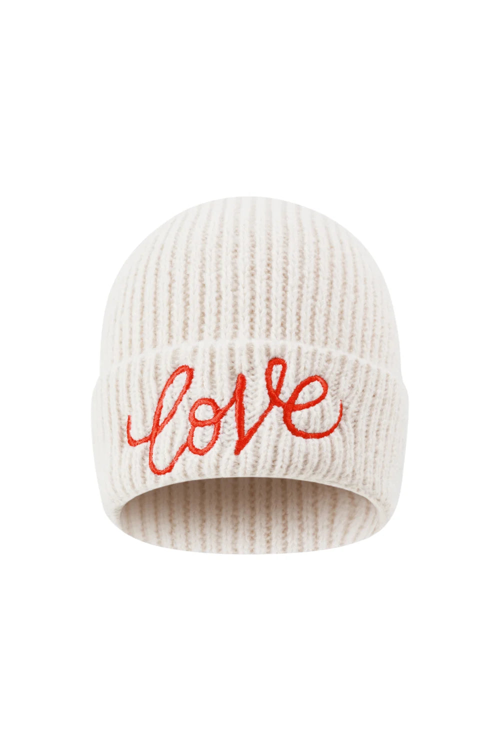 Ecru  Strickmütze mit Love-Stickerei