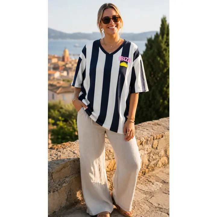 IBIZA Oversized Streifen-Shirt Navy-Weiß