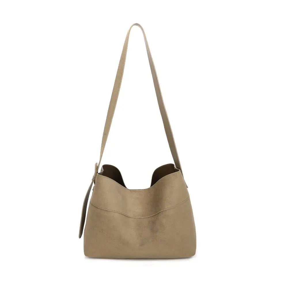 Gallantry Schultertasche Taupe mit breitem Schulterriemen und dekorativer Naht, Vorderansicht